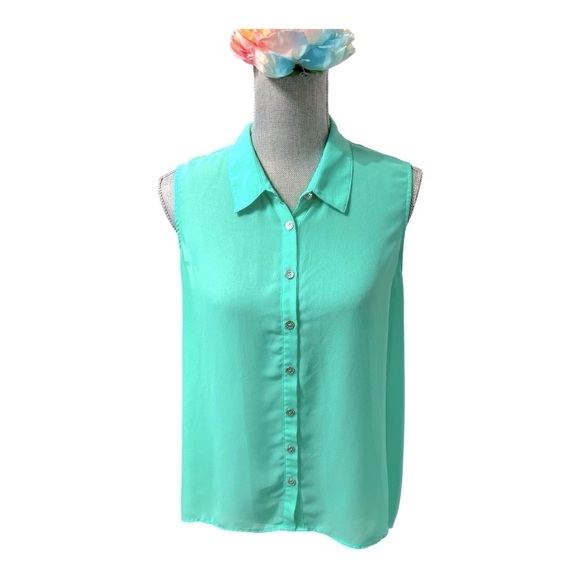 GUESS Turquoise Collared
Sleeveless Blouse SIZE L - Picture 5 of 9